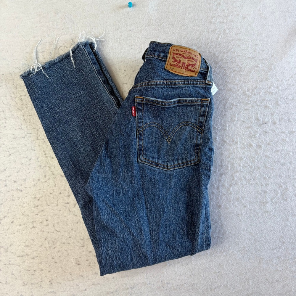 Levi's 501 Original Fit Jeans Womens 25 Blue Denim Raw Hem Button Fly